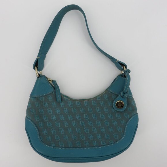 Dooney and Bourke Signature DB Logo Jacquard Hobo Shoulder Bag Blue Leather Y2K - Picture 16 of 16